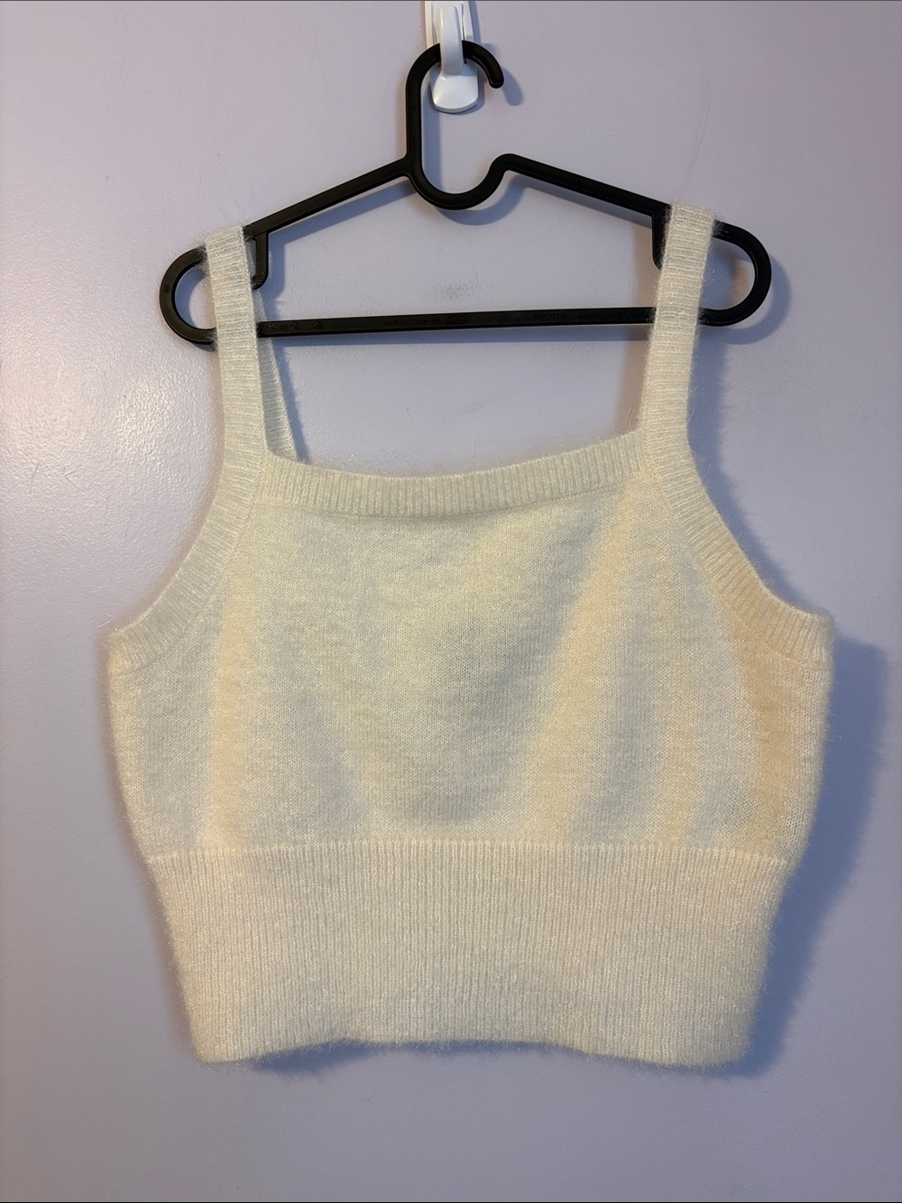 House of Harlow 1960 Fuzzy Ivory Cream Glittery Cropped Sleeveless Top Sweater